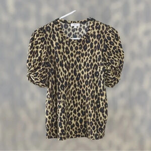 A.L.C. WOMEN’S ati Puff Sleeve Animal Print T-Shirt Size L